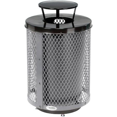Global Industrial Outdoor Diamond Steel Trash Can W/Rain Bonnet Lid & Base, 36 Gallon, Gray 261926GYD